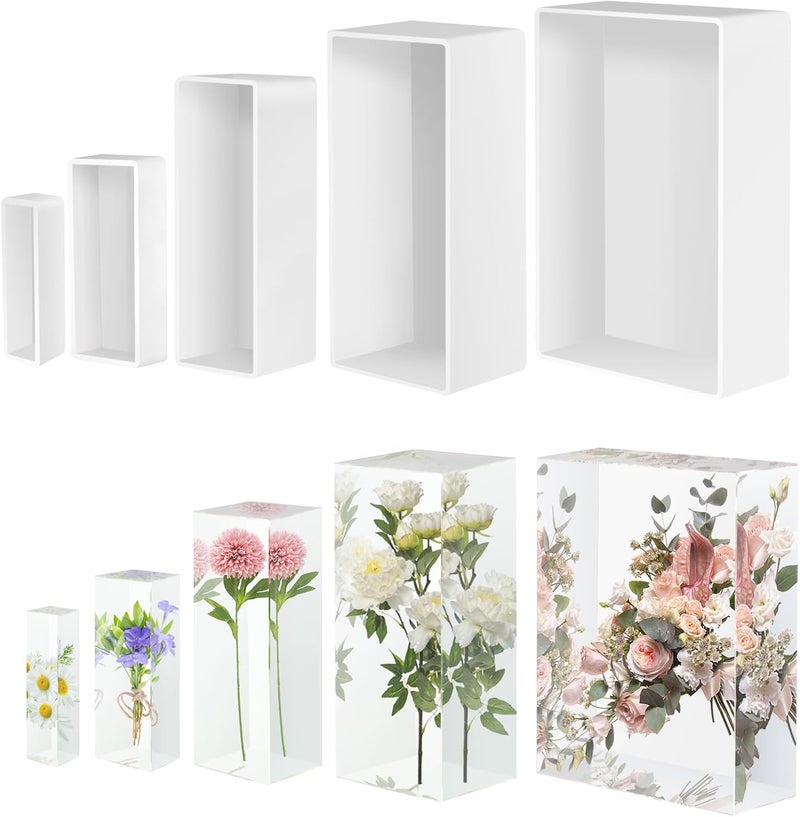 KISREL Large Resin Molds, Rectangle Silicone Molds for Epoxy Resin, 5 PCS Cuboid Resin Moulds with Wooden Support, Deep Casting Molds for Preserving Flowers, Insect Specimens, DIY Gifts, Furniture Decoration - Image 1